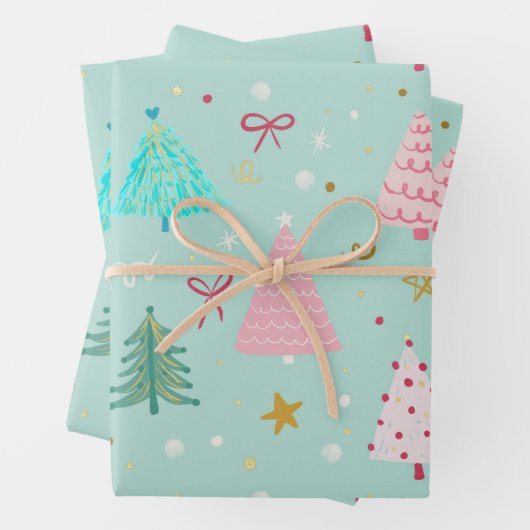 Pastel Christmas Tree Wrapping Paper (In situ)