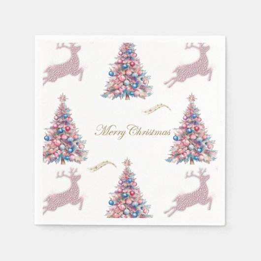 Pastel Christmas Trees and Reindeer Christmas Servet (Voorkant)