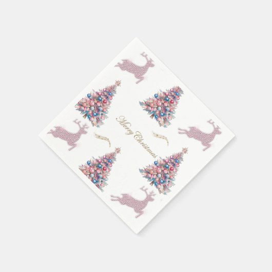 Pastel Christmas Trees and Reindeer Christmas Servet (Hoek)