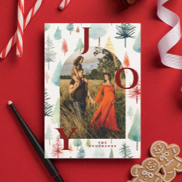 Pastel Christmas Trees Arch Photo Red Joy  Feestdagenkaart