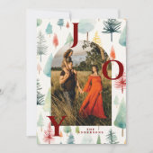 Pastel Christmas Trees Arch Photo Red Joy Feestdagenkaart (Voorkant)