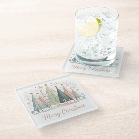 Pastel Christmas Trees Glazen Onderzetter (Schuin)