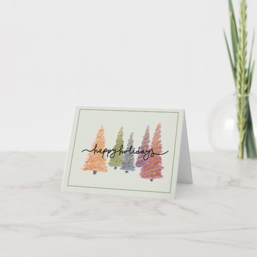 Pastel Christmas Trees “Happy Holidays” Card Bedankkaart (Voorkant)