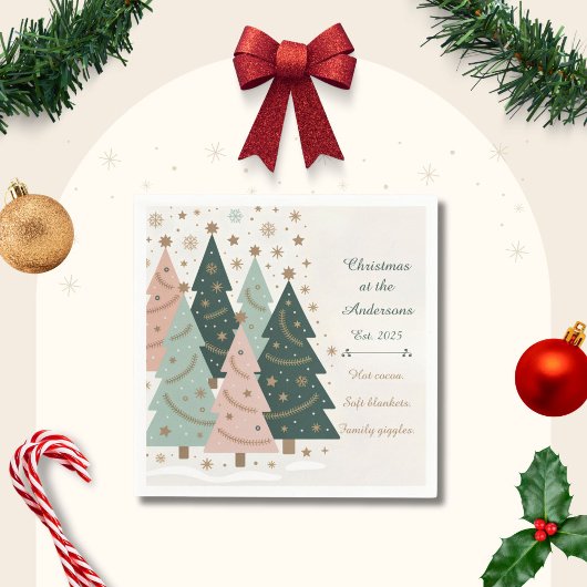 Pastel Christmas Trees Personalized Holiday Servet