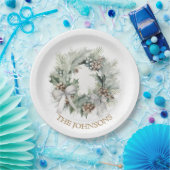 Pastel Christmas Wreath & Custom Name Paper Plates Papieren Bordje (Feest)