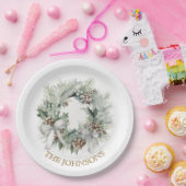 Pastel Christmas Wreath & Custom Name Paper Plates Papieren Bordje (Feest)