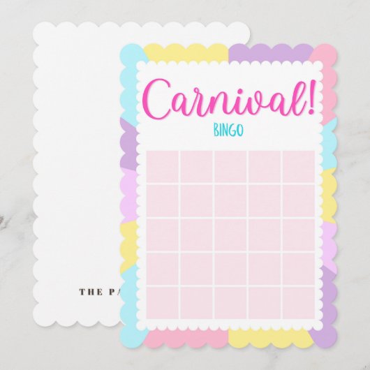 Pastel Circus Baby shower bingo spellen Uitnodigin Kaart (Voorkant / Achterkant)