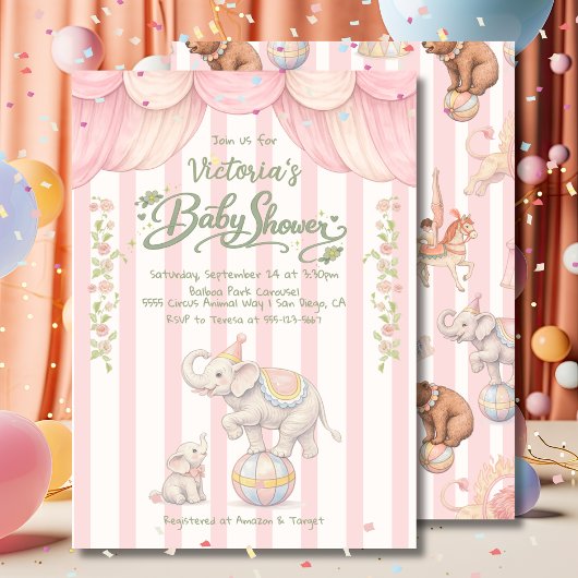 Pastel Circus Baby Shower Kaart