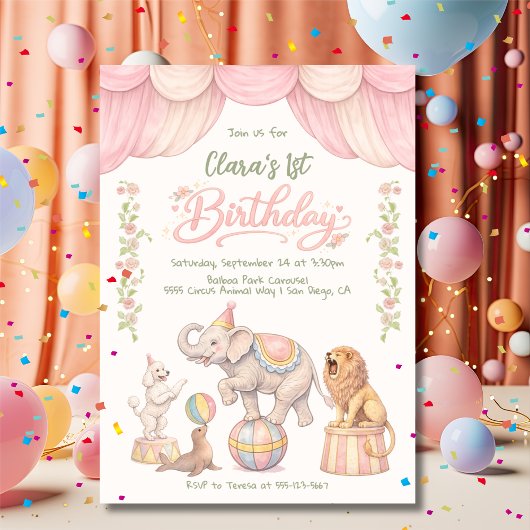 Pastel Circus Verjaardagsfeestje Kaart