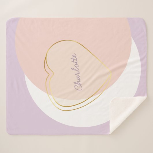 Pastel cirkels en hart met de naam van het kind sherpa deken (Voorkant (horizontaal))