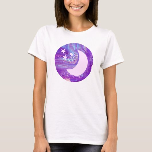 Pastel-cirkelvormig moon en sterrenkunst t-shirt (Voorkant)