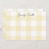 Pastel Citroen Geel en Wit Gingham Check Notitiekaartje (Voorkant / Achterkant)