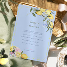 Pastel Citrus Blauwe Aquarel Bloemachtige Bruiloft