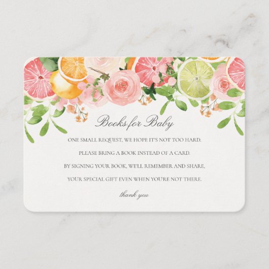 Pastel Citrus Bloemen Cutie Boeken voor Baby Inser Informatiekaartje (Voorkant)