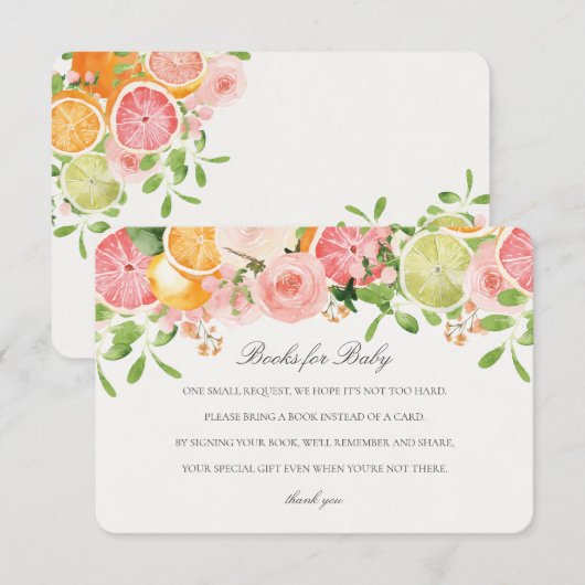 Pastel Citrus Bloemen Cutie Boeken voor Baby Inser Informatiekaartje (Voorkant / Achterkant)