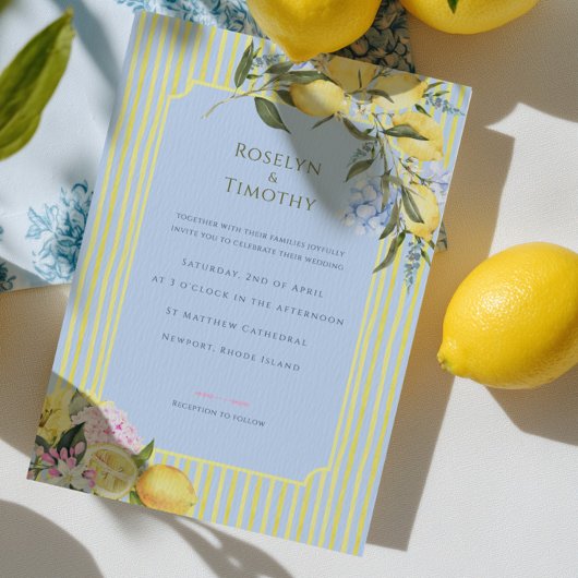 Pastel Citrus Blue Watercolor Floral Wedding Kaart