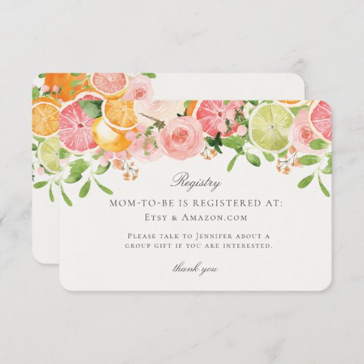 Pastel Citrus Floral Cutie Baby Registry Insert Informatiekaartje (Voorkant / Achterkant)