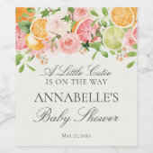 Pastel Citrus Floral Cutie Baby shower Dessert Wijn Etiket (Enkel label)