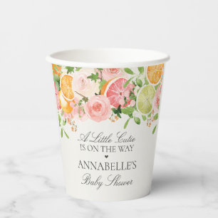 Pastel Citrus Floral Little Cutie Baby shower Papieren Bekers
