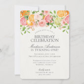 Pastel Citrus Floral Little Cutie Verjaardagsfeest Kaart (Voorkant)