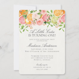 Pastel Citrus Floral Little Cutie Verjaardagsfeest Kaart