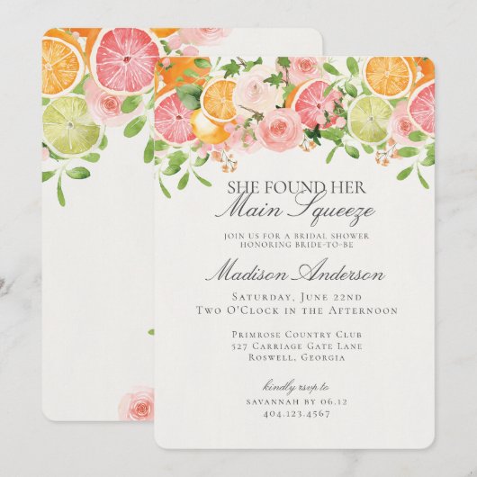 Pastel Citrus Floral Main Squeeze Vrijgezellenfees Kaart (Voorkant / Achterkant)