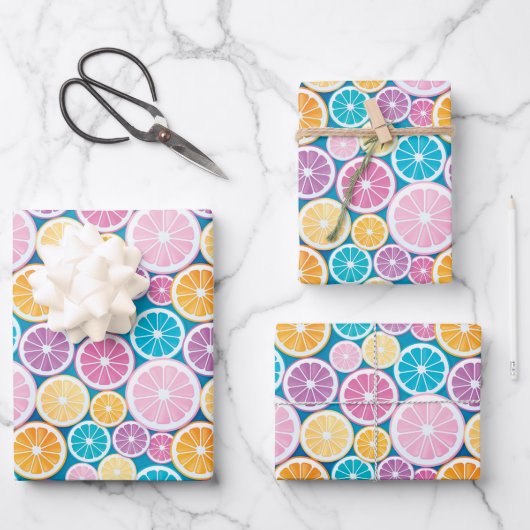 Pastel Citrus Fruit Patroon Inpakpapier Vel (Voorkant)