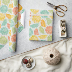 Pastel Citrus Stippen Cadeaupapier