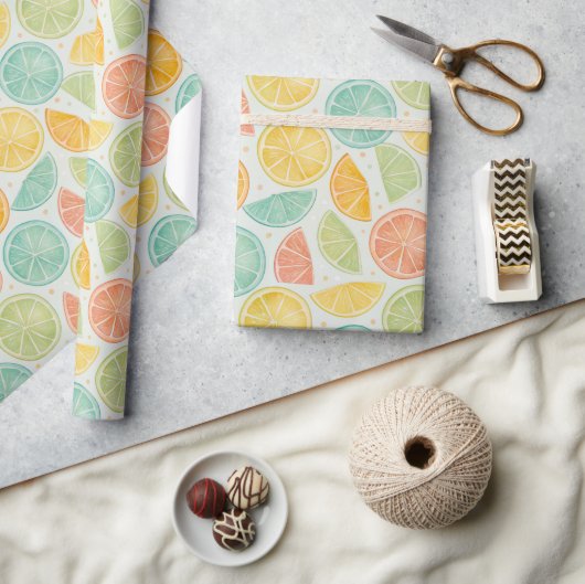 Pastel Citrus Stippen Cadeaupapier (Crafts)