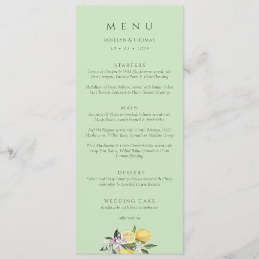 Pastel Citrus Watercolor Double Side Wedding  Menu (Voorkant)