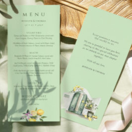 Pastel Citrus Watercolor Dubbelzijdige Huwelijks- Menu