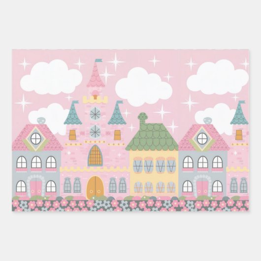 Pastel Cityscape Kinder inpakpapier set (Voorkant)