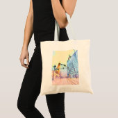 Pastel Cityscape Kruidenier Terug Tote Bag (Voorkant (product))