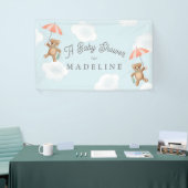 Pastel Classic Teddybeer Perzik Blauw Baby shower Spandoek (Beurs)