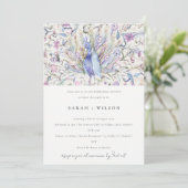 Pastel Classy Waterverf Peacock Rehearsal Dinner Kaart (Staand voorkant)