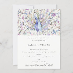 Pastel Classy Waterverf Peacock Rehearsal Dinner Kaart
