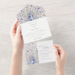 Pastel Classy  Waterverf Peacock Wedding All In One Uitnodiging