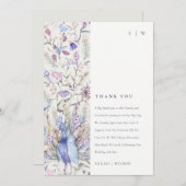 Pastel Classy  Waterverf Peacock Wedding Bedankkaart (Voorkant / Achterkant)