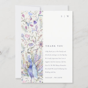 Pastel Classy Waterverf Peacock Wedding Bedankkaart