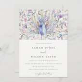 Pastel Classy  Waterverf Peacock Wedding Kaart (Voorkant / Achterkant)