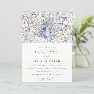 Pastel Classy  Waterverf Peacock Wedding Kaart