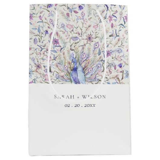 Pastel Classy  Waterverf Peacock Wedding Medium Cadeauzakje (Voorkant)