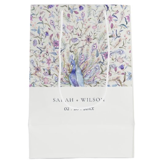 Pastel Classy  Waterverf Peacock Wedding Medium Cadeauzakje (Achterkant)
