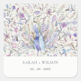 Pastel Classy  Waterverf Peacock Wedding Vierkante Sticker