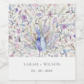 Pastel Classy  Waterverf Peacock Wedding Wijn Etiket (Enkel label)