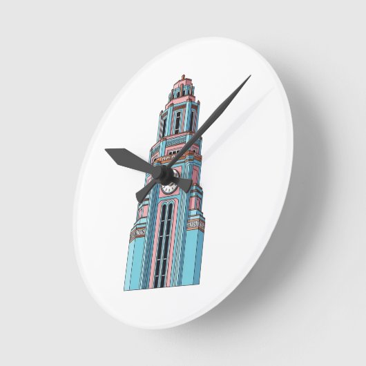 Pastel Clock Tower: Art Deco Delight Sticker Ronde Klok (Hoek)