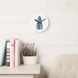 Pastel Clock Tower: Art Deco Delight Sticker Ronde Klok