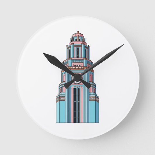 Pastel Clock Tower: Art Deco Delight Sticker Ronde Klok (Voorkant)