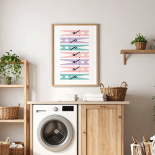 Pastel Clothes Pins Laundry Room Art Poster