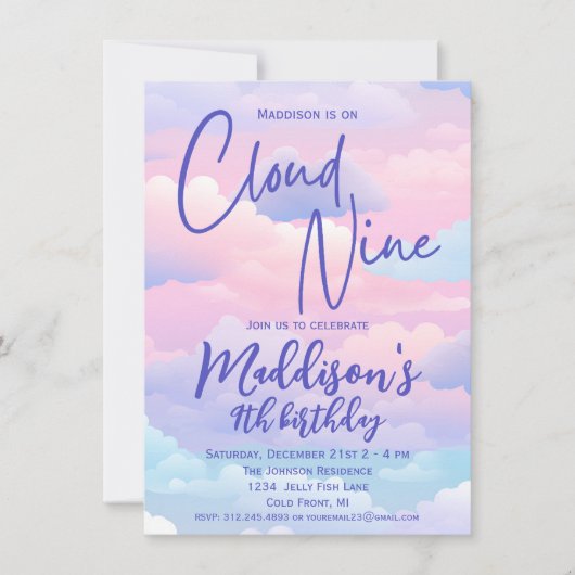 Pastel Cloud 9 Meisjes 9e Verjaardag Kaart (Voorkant)